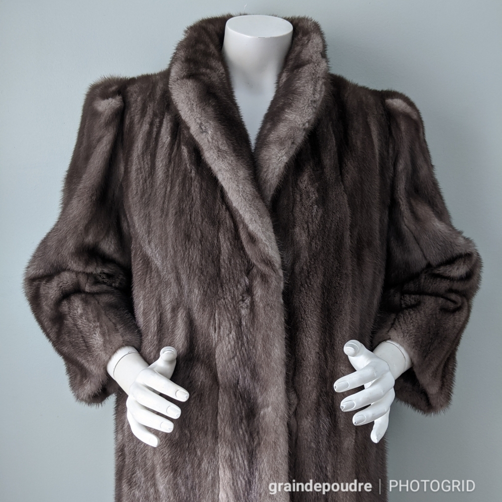 Vintage Silver Blue Mink Fur Coat Puff Strong Shoulder S M - Picture 3 of 9